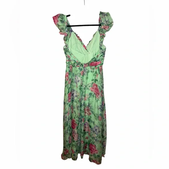 Aqua Floral Chiffon V-Neck Maxi Dress - Picture 4 of 7